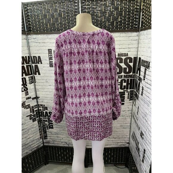 Tantrums XL Purple Print V-Button Neckline Roll-Tab Sleeve Top - Picture 4 of 6